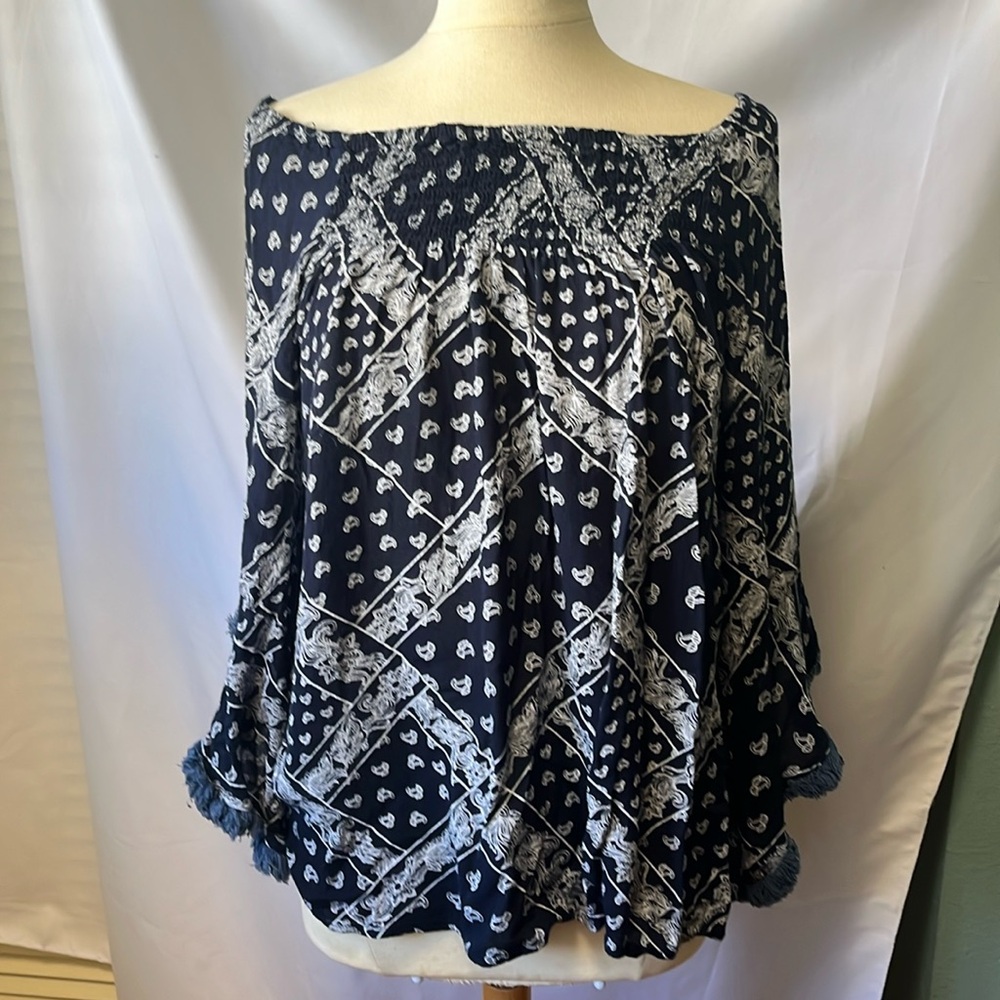 Studio West Navy and White Off-Shoulder Blouse